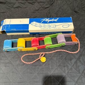 Playskool Vintage 1950s 60s wooden Caterpillar pull toy